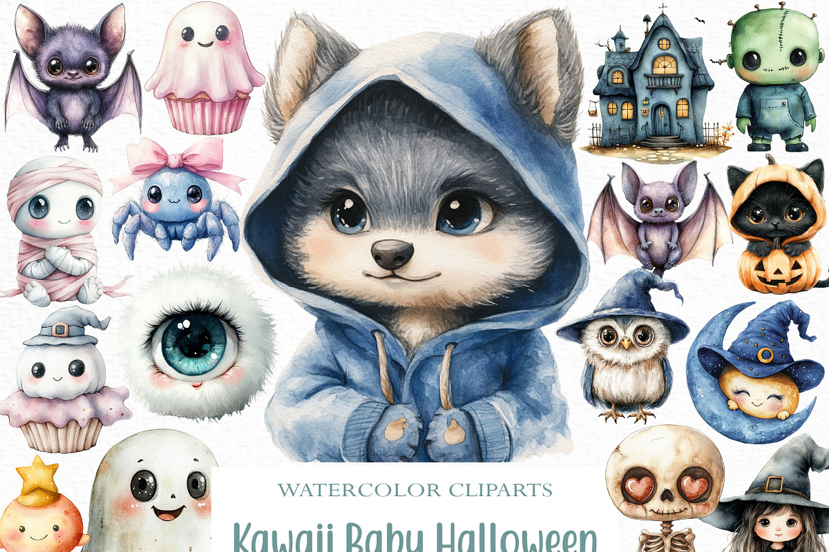 Kawaii Baby Halloween Clipart Bundle, an Illustration by Craft Nest (Photo 1 of 6)