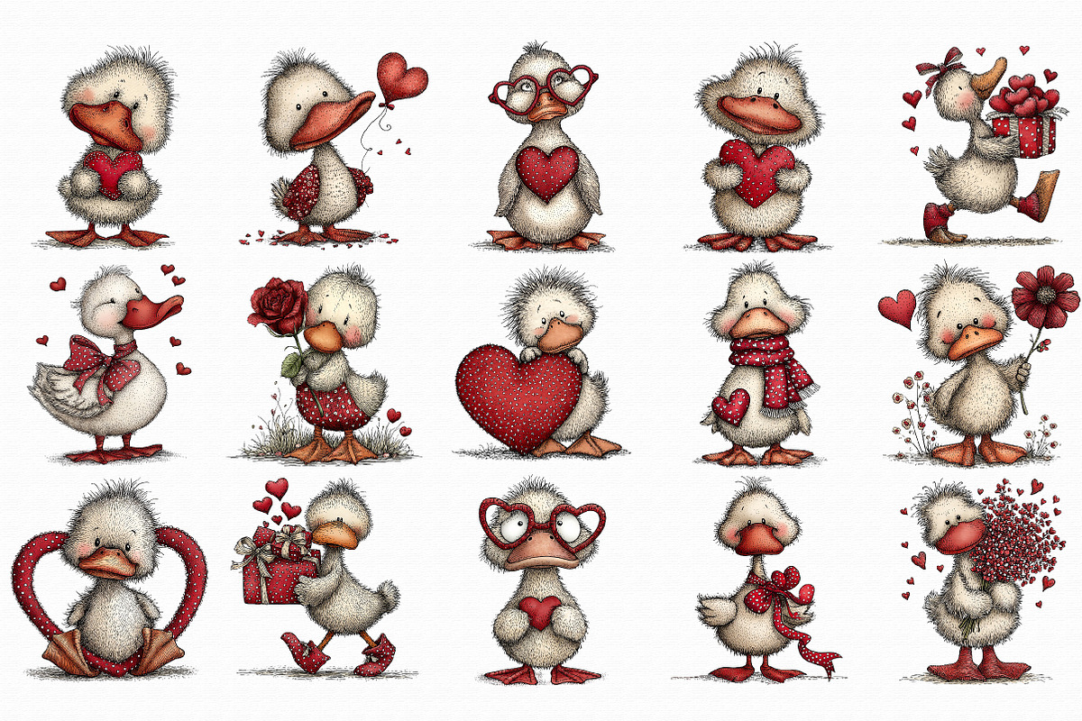 Whimsical Valentine Duck Clipart, an Illustration by Libby Wishes (Photo 2 of 7)