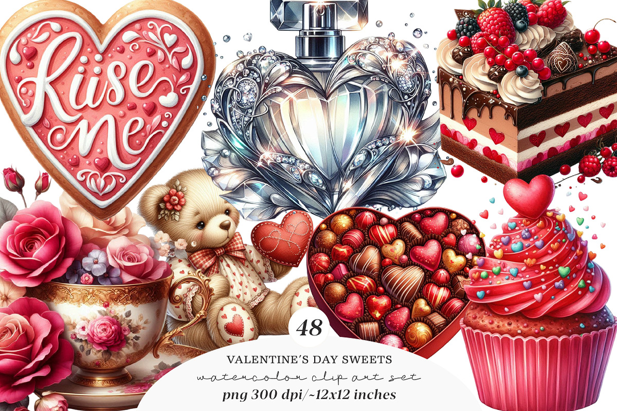 Watercolor Sweet Valentine Clipart, an Illustration by SinaCreation (Photo 1 of 11)