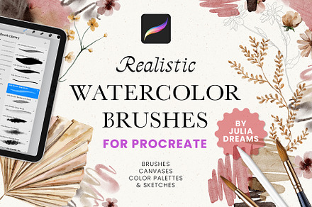 Real Watercolor Procreate Brushes, a Brush Add-On by Julia Dreams