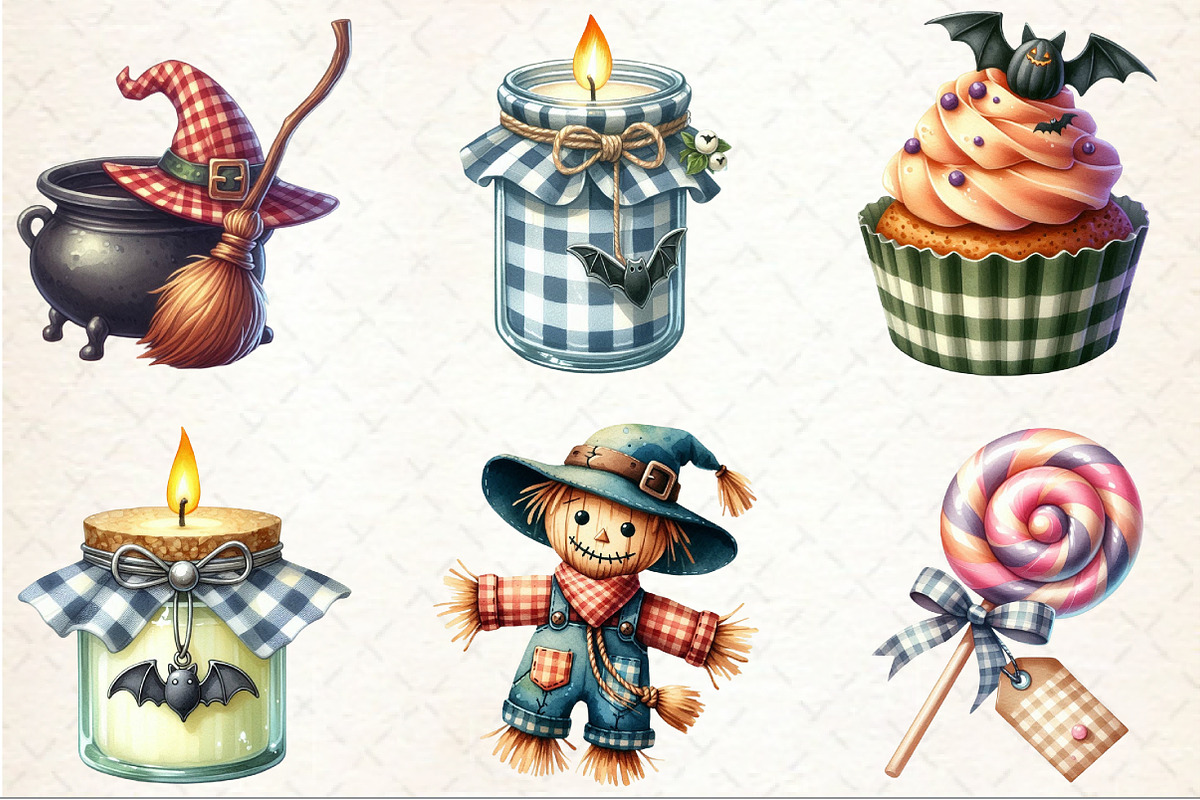 Watercolor Gingham Halloween Clipart, an Illustration by Rose Art (Photo 3 of 7)