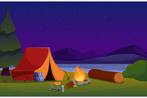 Night camping landscape. Seasonal, a Sport Illustration by Valerie Bodnar