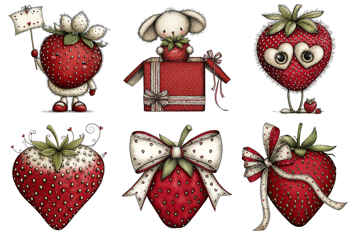 Valentine Strawberry Clipart, an Illustration by Craft Nest (Photo 6 of 8)