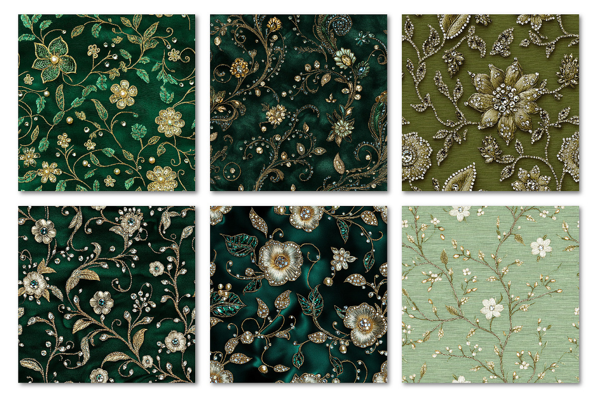 Rhinestone Embroidery Green Fabric, a Texture Graphic by Dream Creation (Photo 3 of 5)