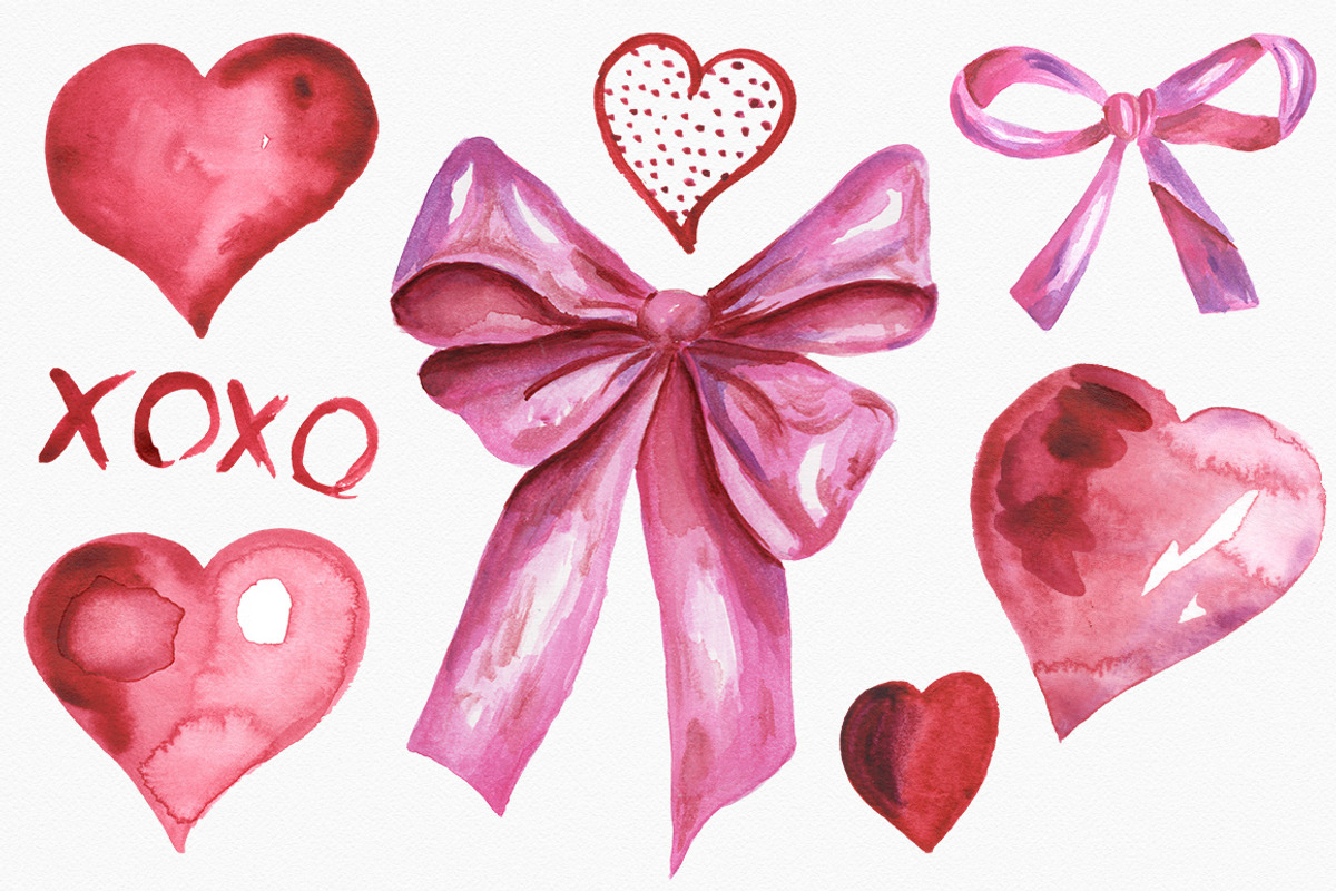 Lovely Hearts Watercolor Clipart, an Illustration by Rad Fonts (Photo 6 of 6)