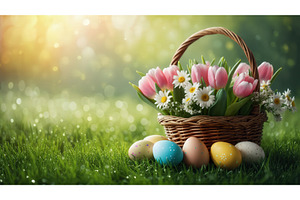 Easter basket with pink tulips, a Holiday Photo by tilialucida