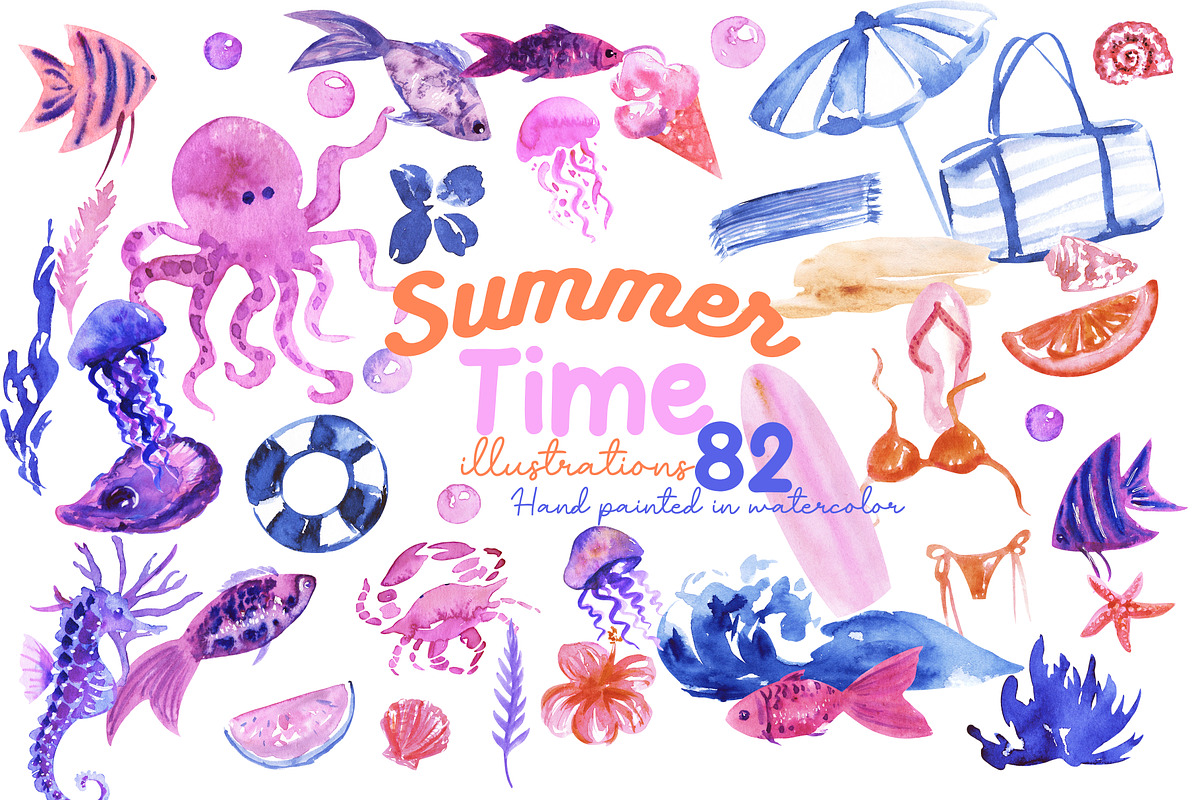Summer Watercolor Clipart PNG Bundle, a Decorative Illustration by HabitusDesigns (Photo 1 of 3)