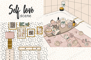 Self Love Illustrations | Bathroom, a Healthcare Illustration by GlamArtZhanna