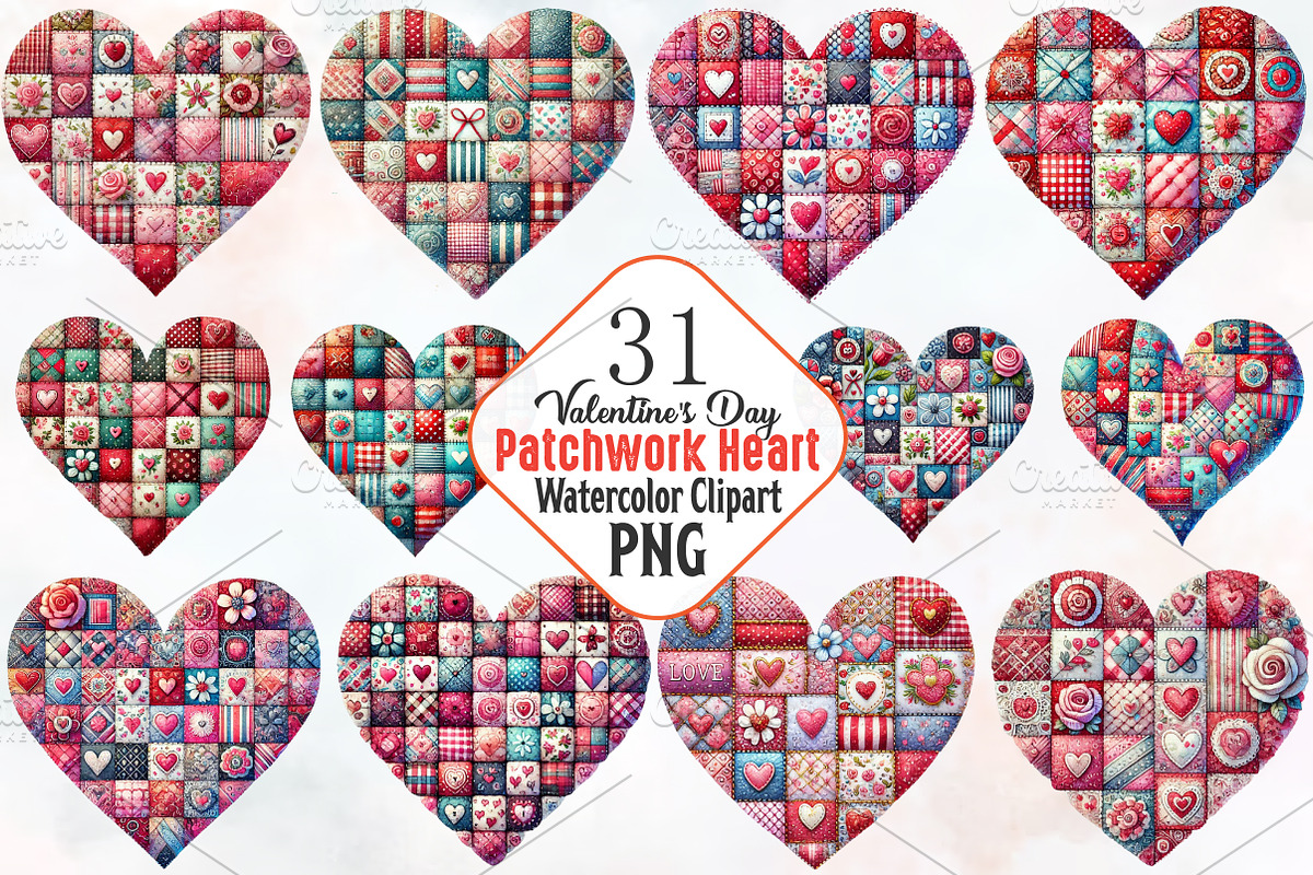 Patchwork heart valentine day Png, an Illustration by RobertsArt (Photo 1 of 7)