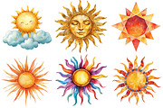 Watercolor Sun Designs for Summer, an Illustration by Pixels.Craft (Thumbnail 3 of 7)
