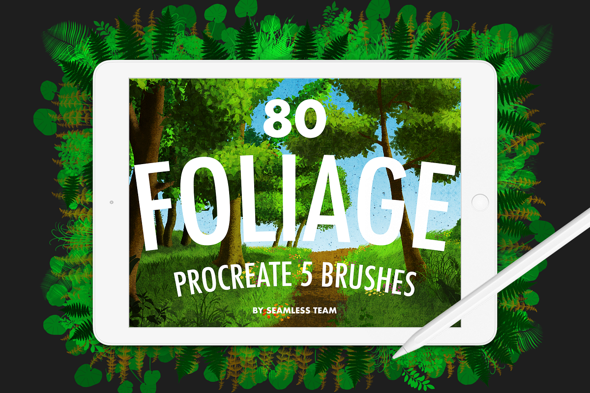 80 FOLIAGE BRUSHES FOR PROCREATE 5, a Brush Add-On by seamless team (Photo 1 of 6)