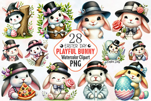 Easter Day Playful Cute Bunny PNG, an Animal Illustration by RobertsArt