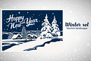 Winter landscape, vector set., a Decorative Illustration by Countryside life (Thumbnail 1 of 7)