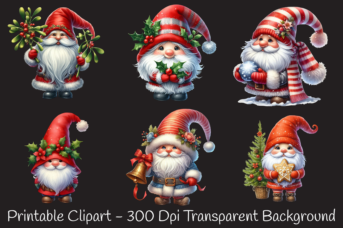 Cute Christmas Gnomes Watercolor PNG, an Illustration by RobertsArt (Photo 2 of 5)