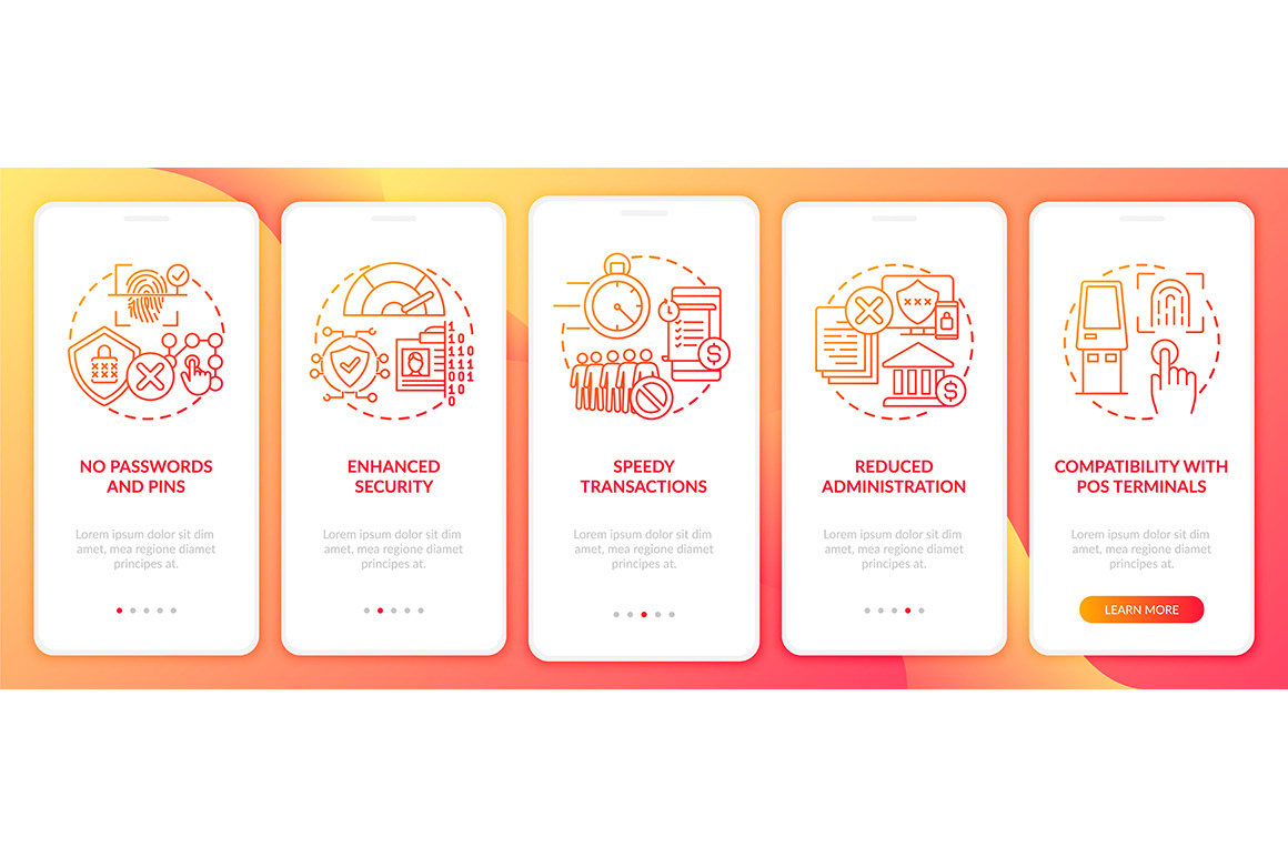 Biometric payment benefits app pages, a Templates & Theme by IMG Visuals