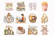 Watercolor Cozy Movie Time Clipart, an Illustration by Design Market (Thumbnail 3 of 4)
