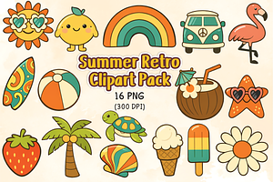 Summer Retro Clipart Pack, a Seasonal Illustration by KiddoGlyphs Studio