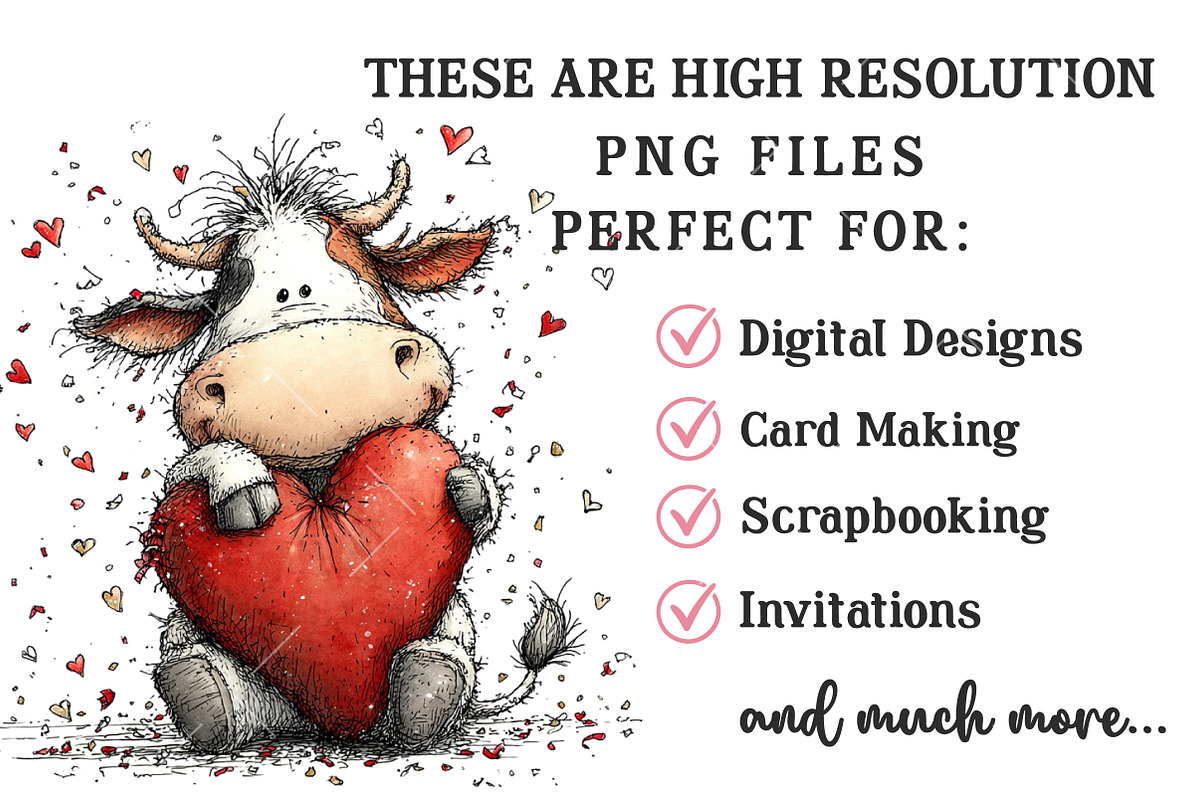 Whimsical Valentine Cow Clipart, an Illustration by OK Design (Photo 4 of 6)