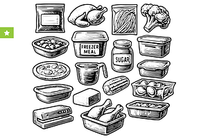 Vintage Meal Prep & Freezer Icons, an Object Graphic by RT Studio