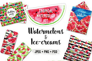 Watercolor Watermelons & Ice creams