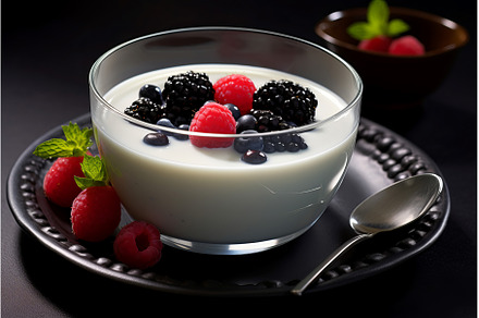 Milk pudding berry. Generate Ai, a Food & Drink Photo by Ylivdesign