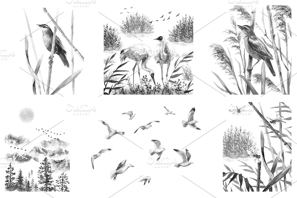 Serenity Landscape Ink Painting, a Decorative Illustration by Valentyna Smordova (Photo 4 of 5)