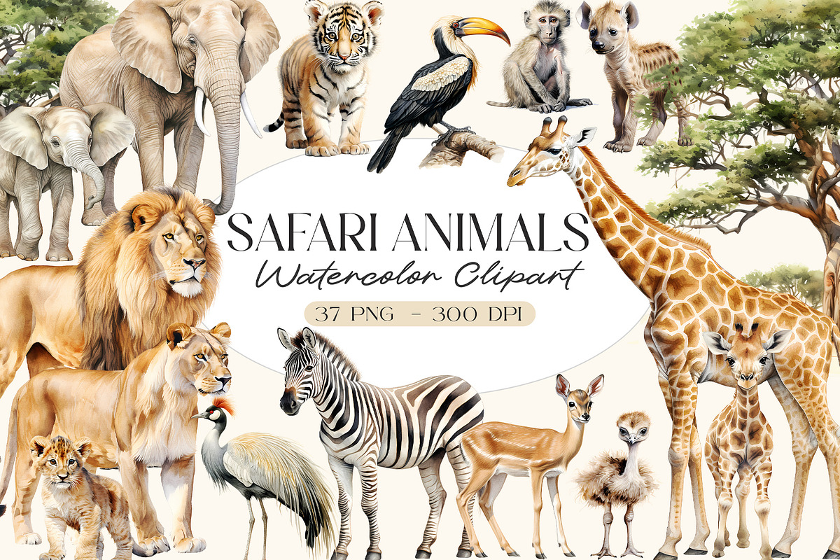Watercolor Safari Animals Clipart, an Animal Illustration by Primrose Blume (Photo 1 of 6)