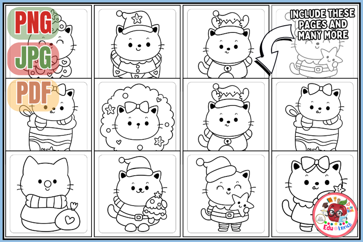 Cozy Christmas Coloring Pages, a Seasonal Illustration by EduEnrich (Photo 2 of 3)