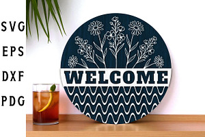 Floral Welcome Sign Laser Cut, a Graphic by Libby Wishes
