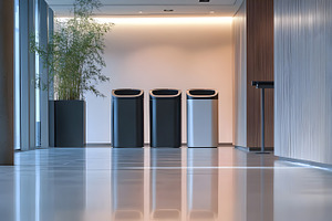 Modern indoor waste bins in office h, an Industrial Photo by Photostock