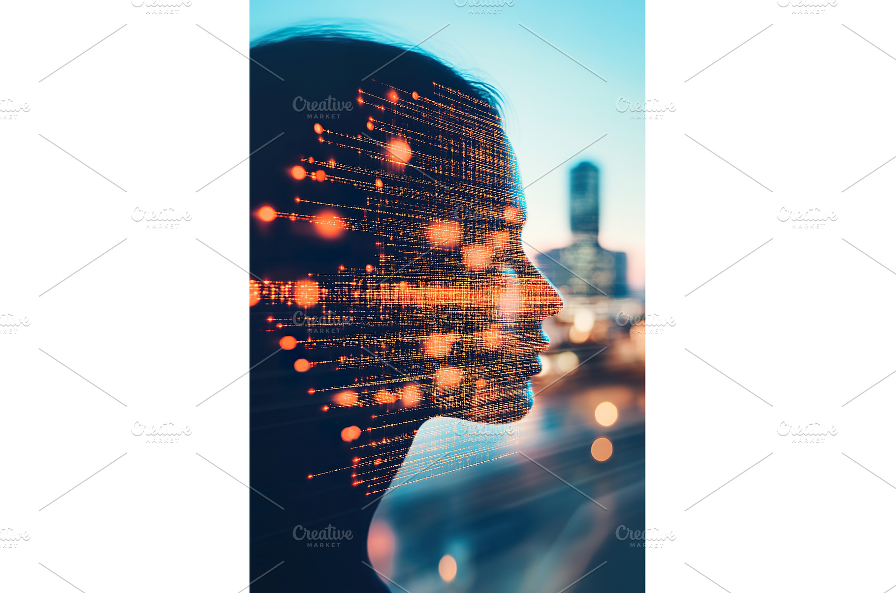 Futuristic female profile with, a Technology Photo by Lermont51