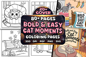 Bold Easy Cat Moments Coloring Pages, an Animal Illustration by Craftsbeefy
