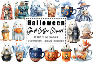 Watercolor Halloween Ghost Coffee, a Graphic by CitraGraphics