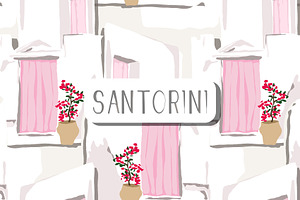 Mediterranean pink houses island, a Pattern Graphic by Cotton Melon pattern Shop