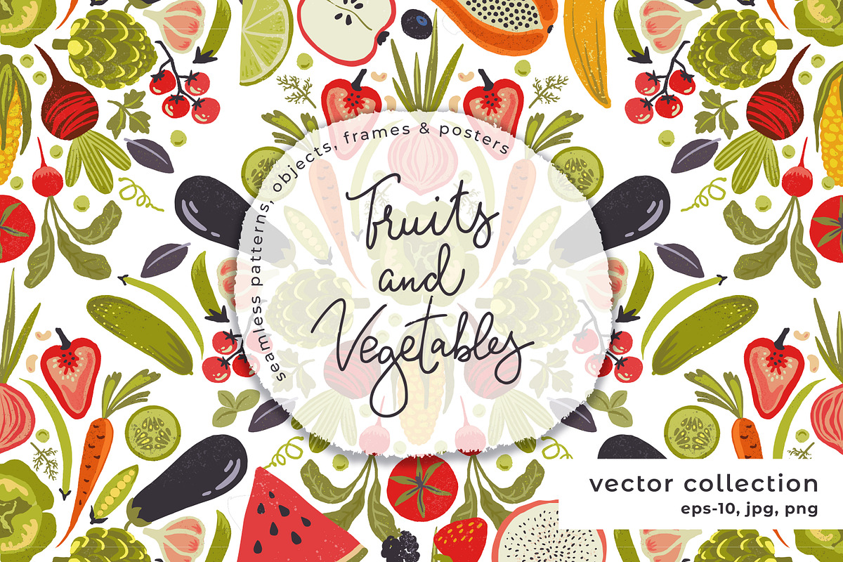 Fruits and Vegetables. Vector set, a Food Illustration by Molly art (Photo 1 of 13)