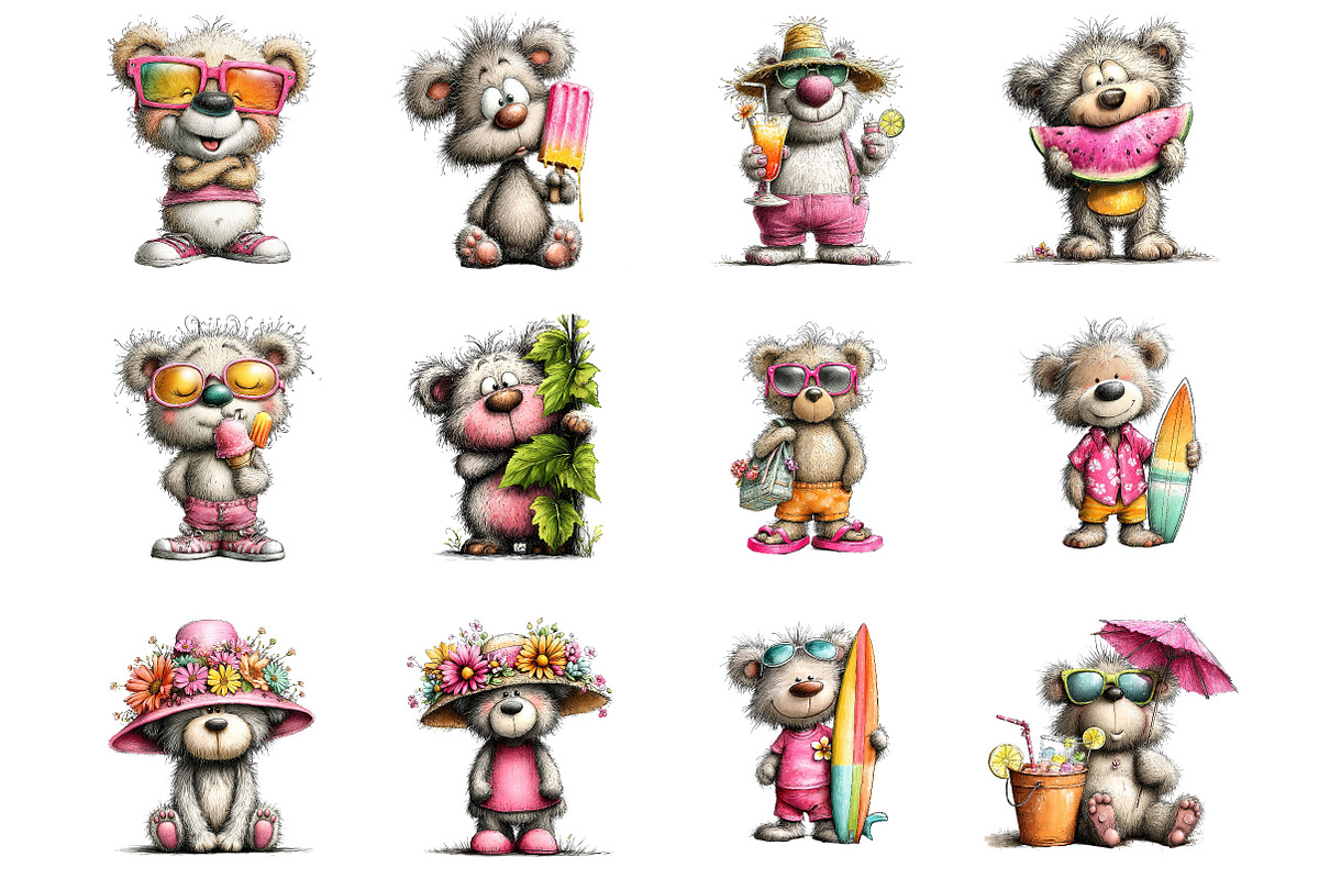 Summer Teddy Bear Clipart, an Animal Illustration by Designking (Photo 2 of 5)