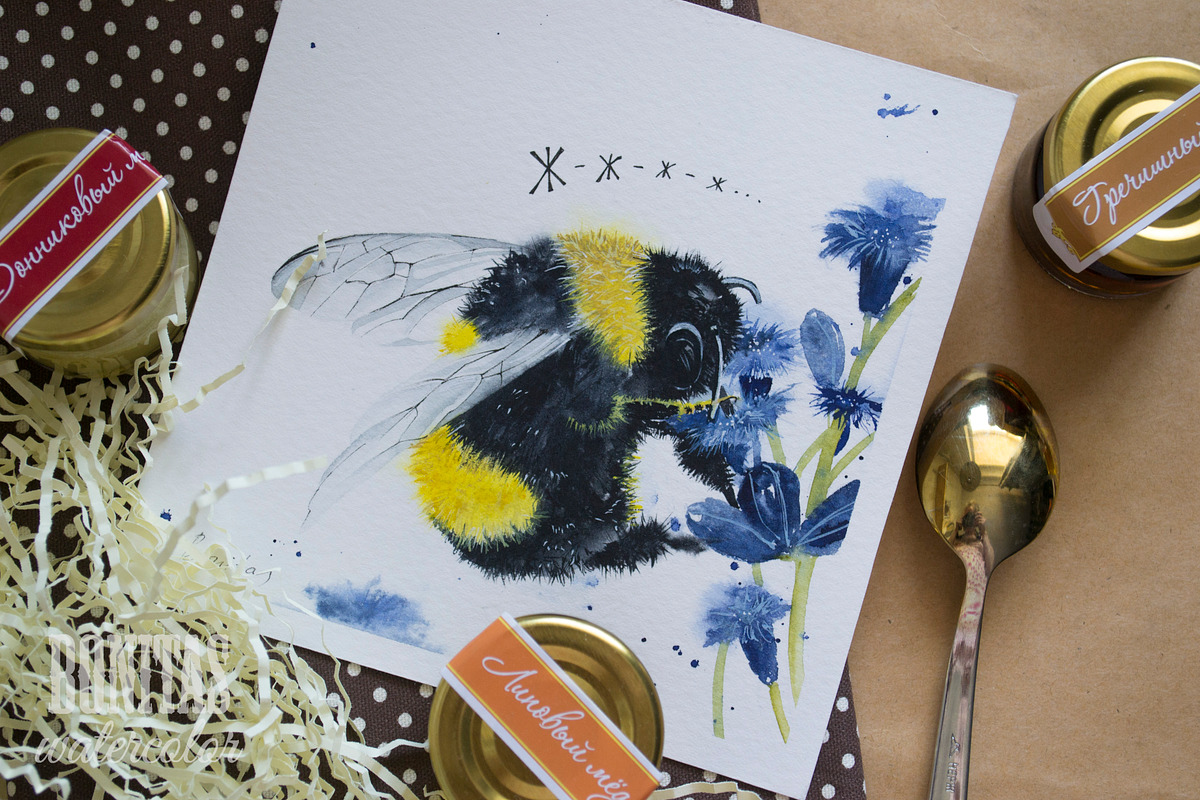 Watercolor bees, an Illustration by Olga Bonitas (Photo 7 of 7)