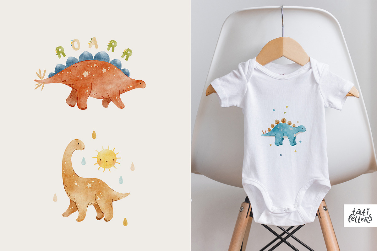 Watercolor Dinosaur clipart patterns, an Animal Illustration by tatiletters (Photo 10 of 11)