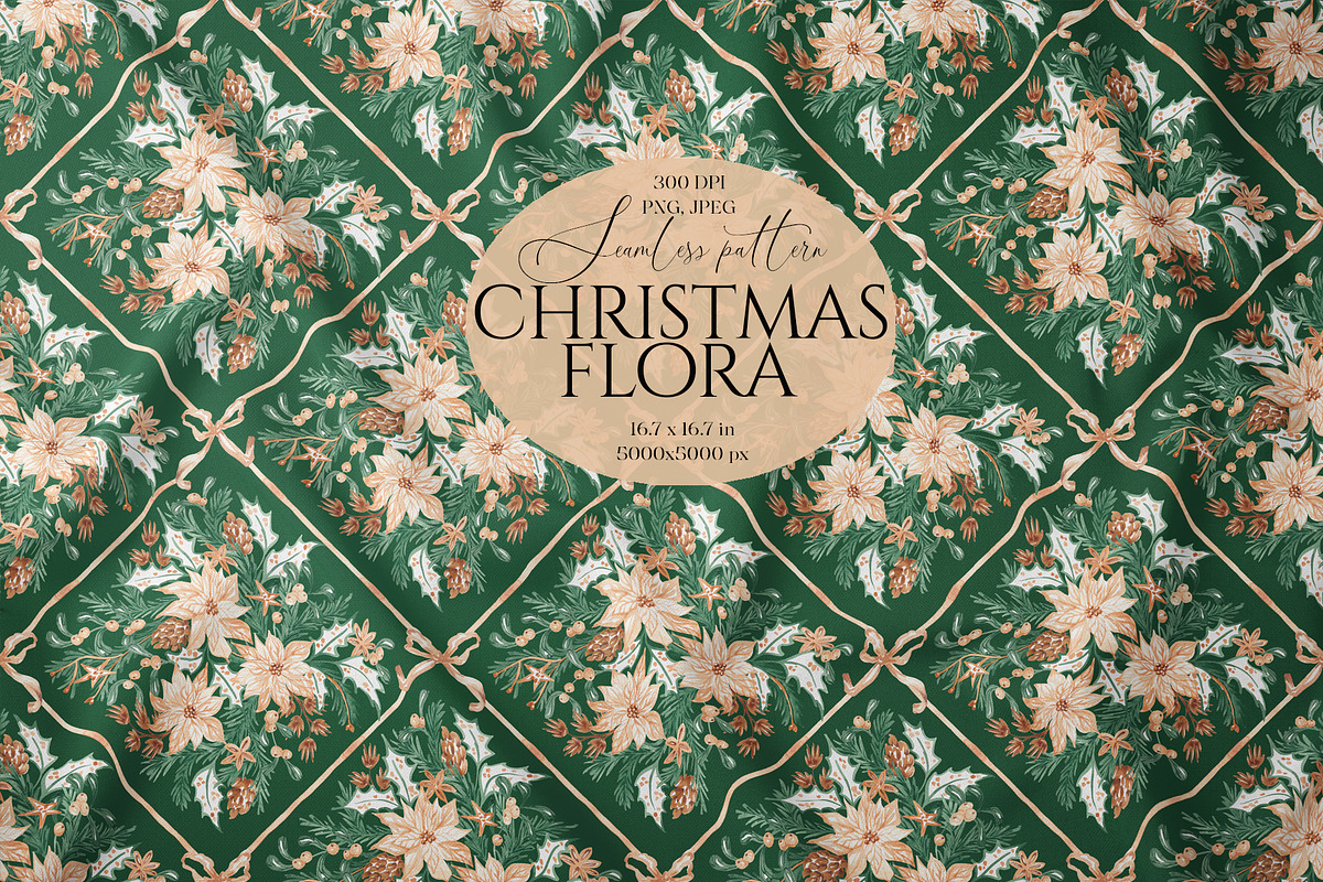Christmas Botanical Grid Pattern, a Pattern Graphic by SirenaArt (Photo 1 of 20)