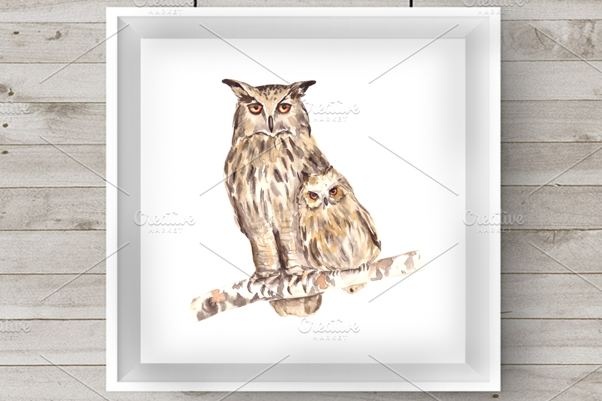 Watercolor Mother & Baby - Owls, an Animal Illustration by Tati Bordiu (Photo 1 of 2)