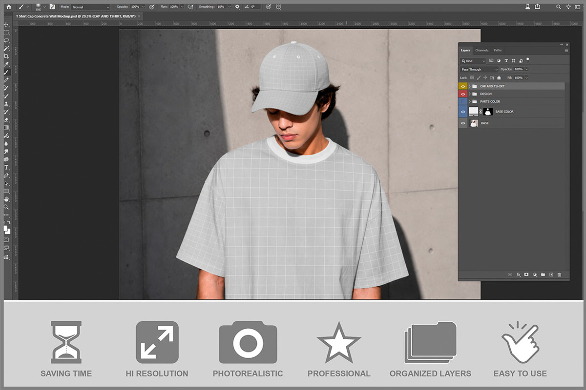 T-shirt And Cap Concrete Wall PSD, a Shirt Mockup by Bruno's Shop (Photo 2 of 3)
