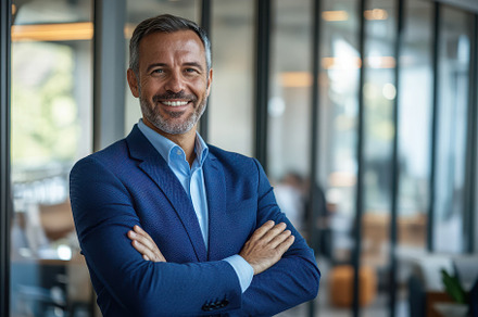Smiling, confident businessman, a Photo by Pavel_design