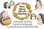 Warm autumn with cute hedgehogs, an Illustration by Lososenok (Thumbnail 1 of 4)