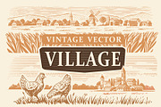 Vintage village. Vector set., an Animal Illustration by bioraven (Thumbnail 1 of 13)