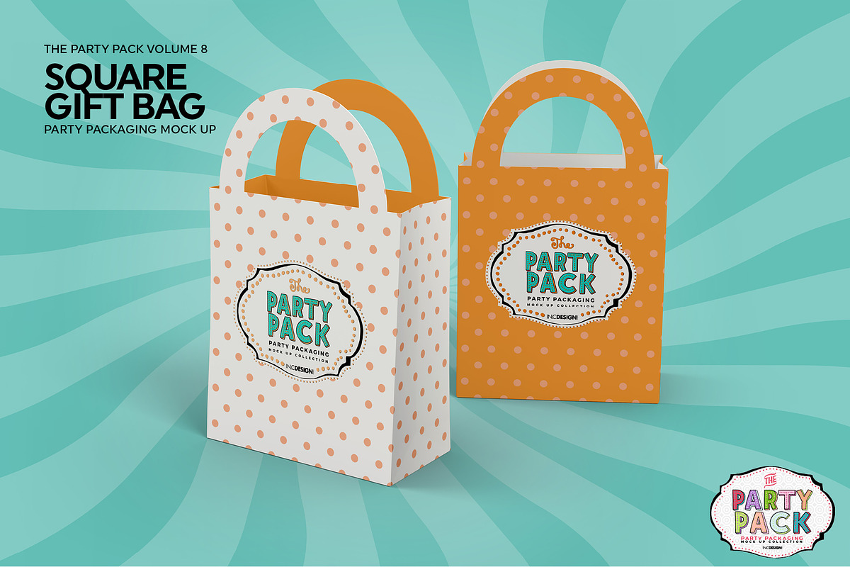 Party Square Gift Bag Pack Mockup, a Cups & Container Mockup by INCDesign (Photo 3 of 7)