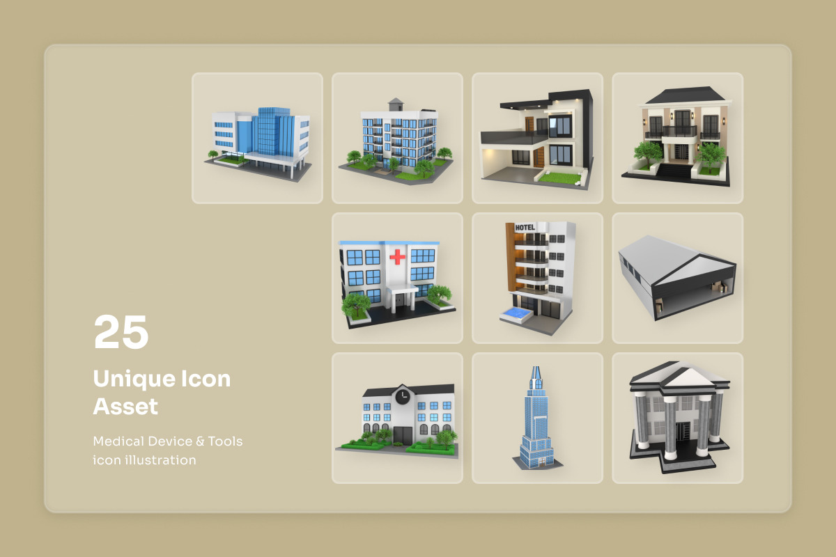 Building & Interior 3D Icon Pack, a Decorative Illustration by twinstd (Photo 6 of 7)