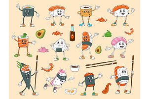 Cartoon Retro Groovy Sushi