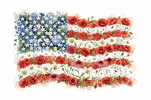 American flag made of flowers Design, a Decorative Illustration by VetalStock