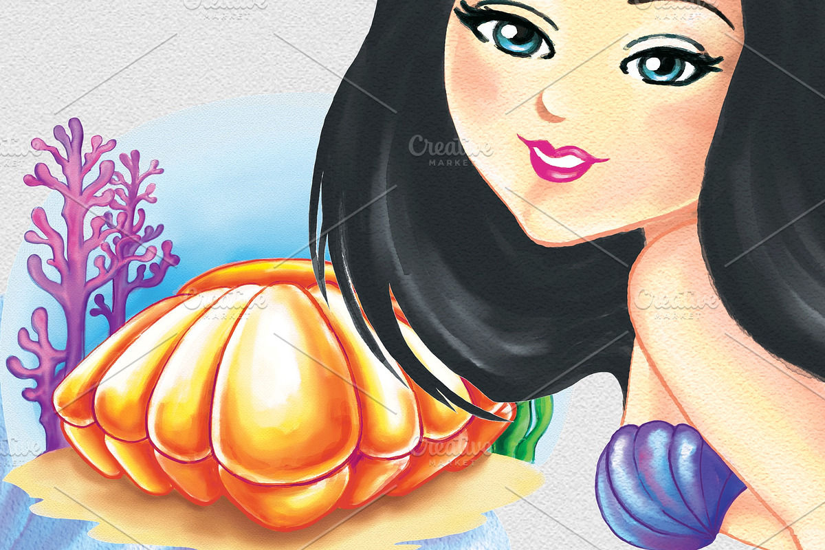 Colorful Mermaids Clipart Images, an Illustration by Whimseez (Photo 2 of 5)
