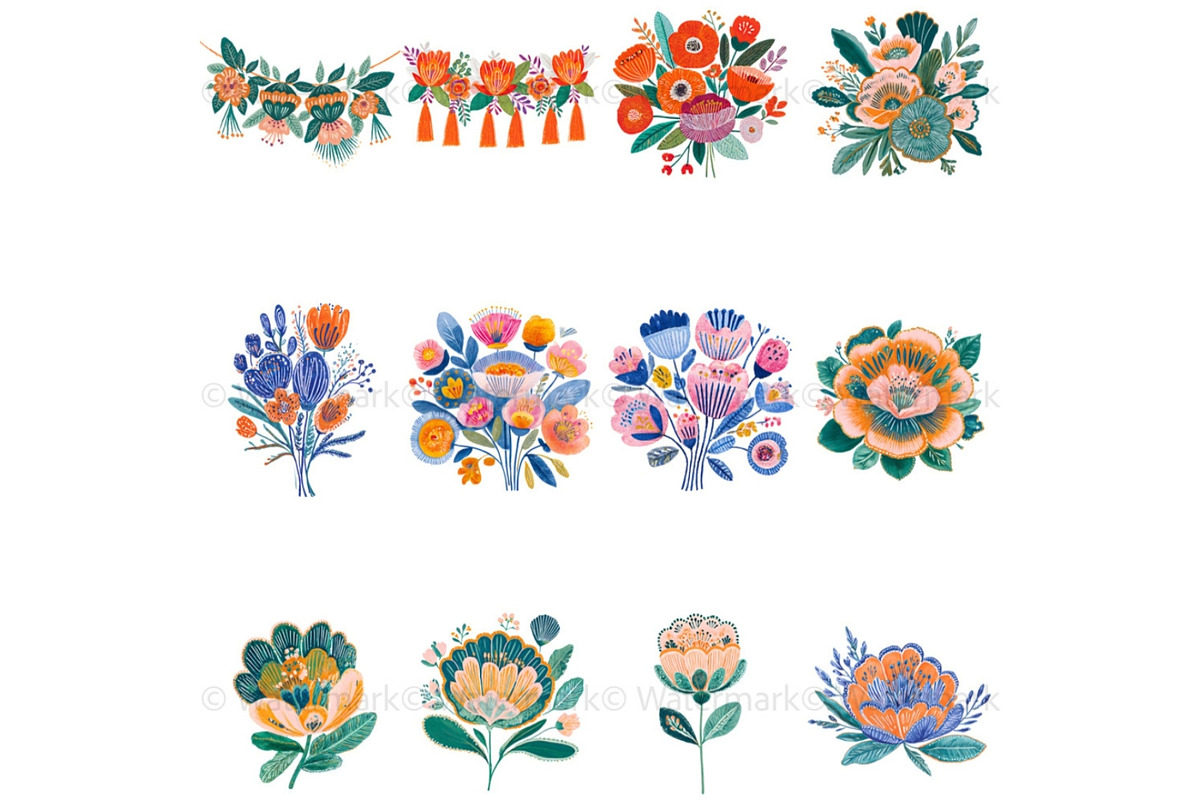 Abstract Boho Flowers Clipart Bundle, a Decorative Illustration by Nicole Branger Art (Photo 6 of 20)